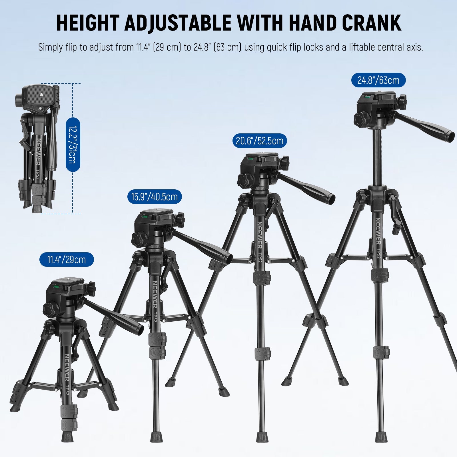 NEEWER TP52 Mini Desk Tripod is easy to adjust height