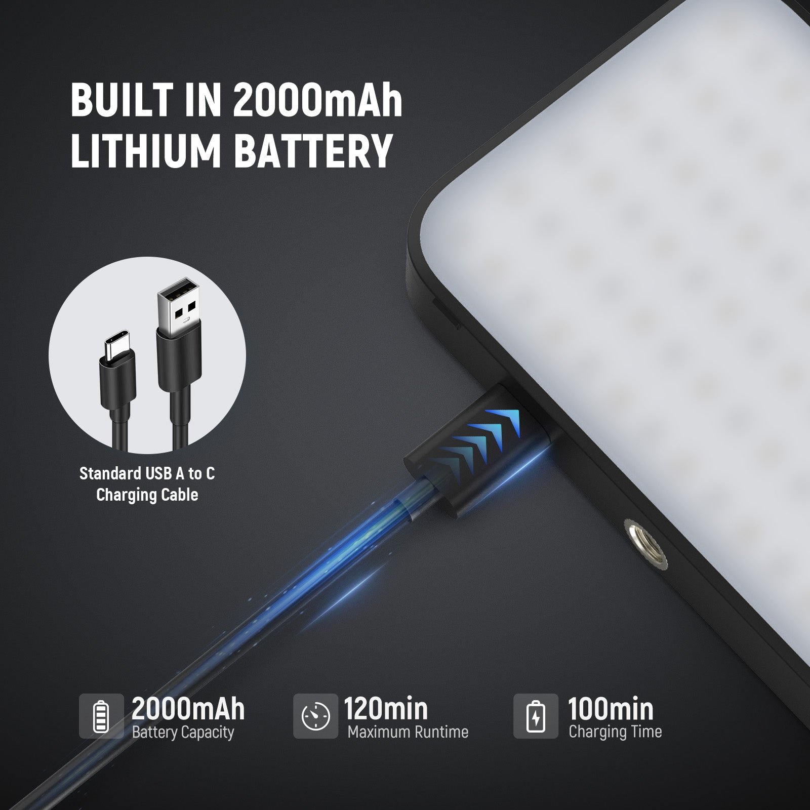 NEEWER N15 Clip On Magnetic Selfie Light features a 2000mAh Lithium battery.