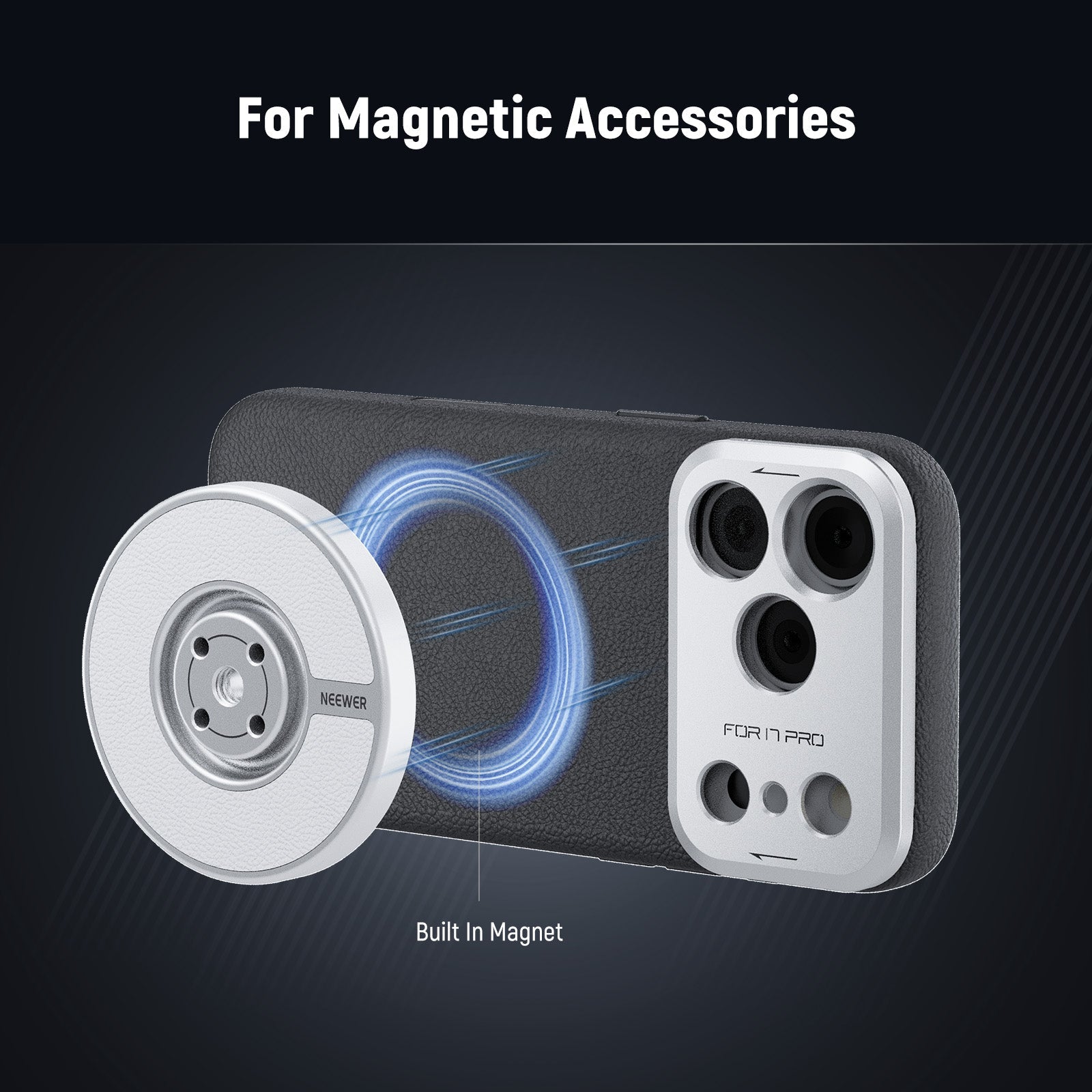 NEEWER PA133 Phone Case for iPhone 17 Pro has a built-in magnet.
