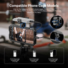 A phone in a rugged NEEWER camera cage displays a live recording, with the NEEWER PA129 Quick Release SSD Holder mounted on top.