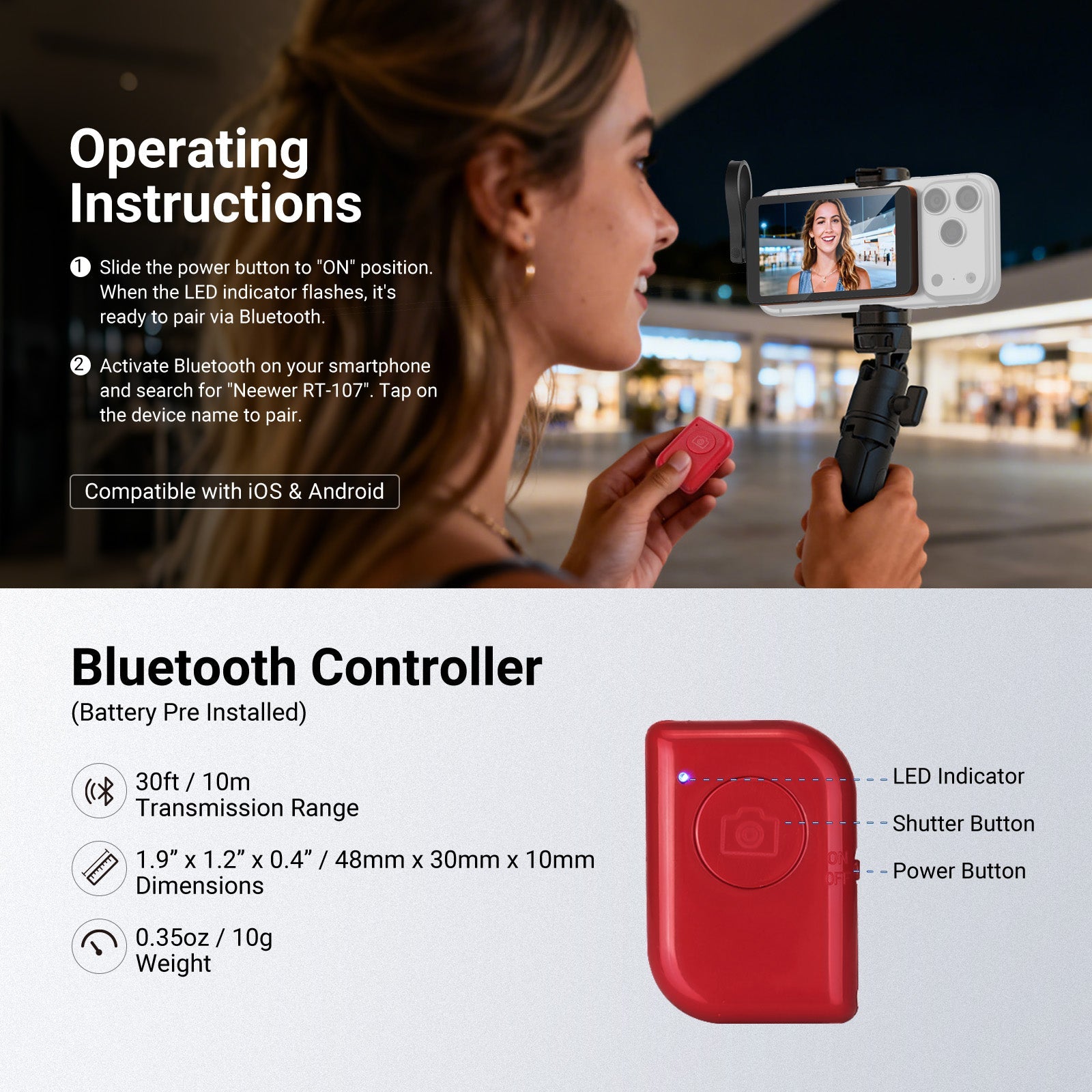 A girl is using the mini back camera mirror monitor for vlogging.