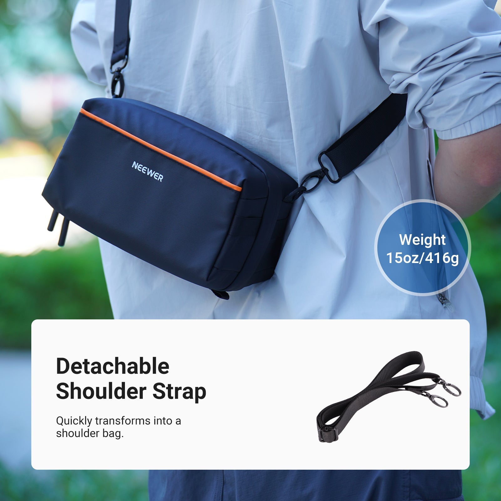 With a detachable shoulder strap that suits different heights, the travel purse tech organizer pouch can easily transform into a shoulder bag for everyday carry.