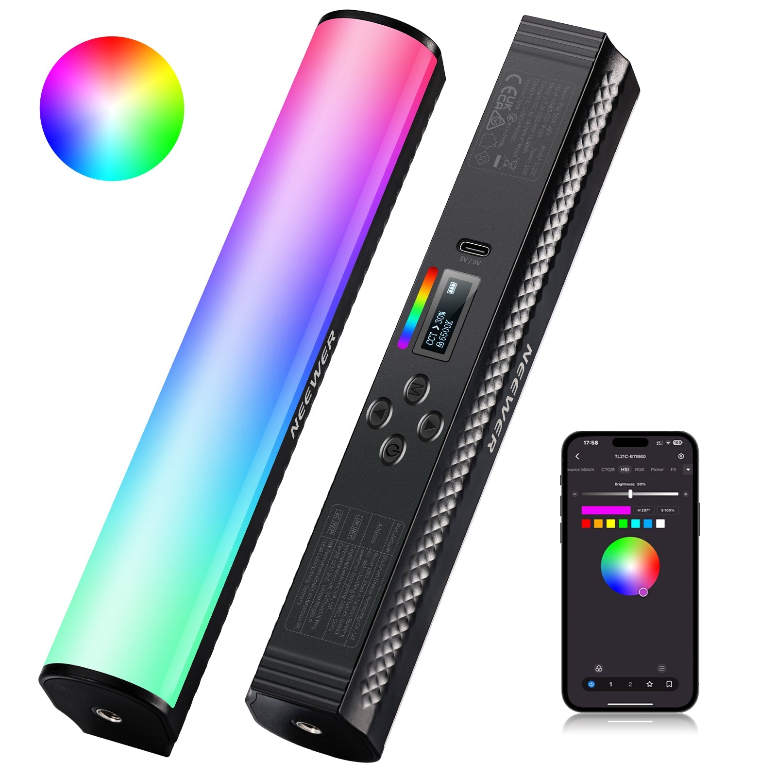 NEEWER TL21C RGB Magnetic Light Wand with APP Control - NEEWER