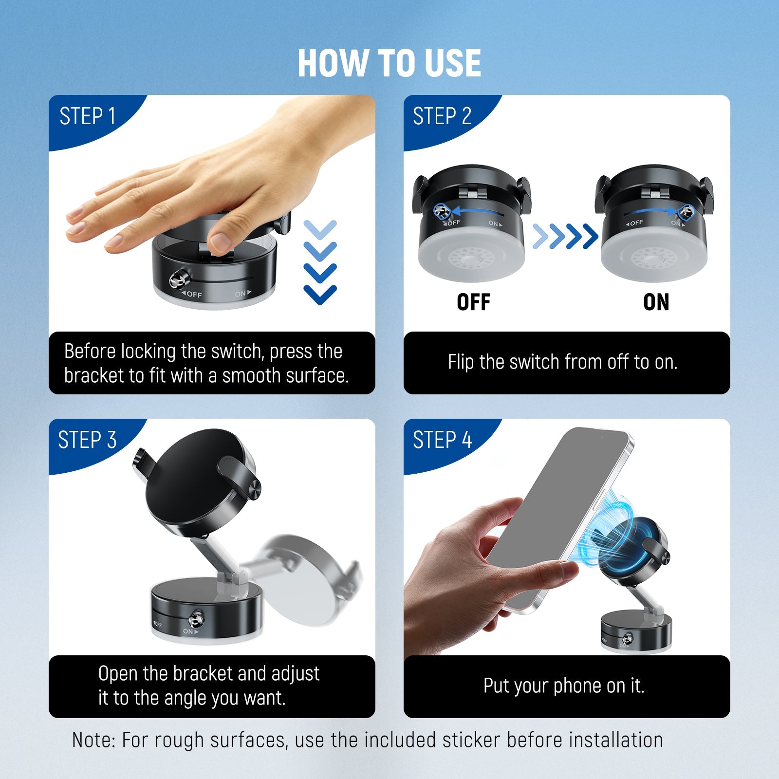 4 Steps to use NEEWER A9 Magnetic Phone Mount Holder with Suction Cup