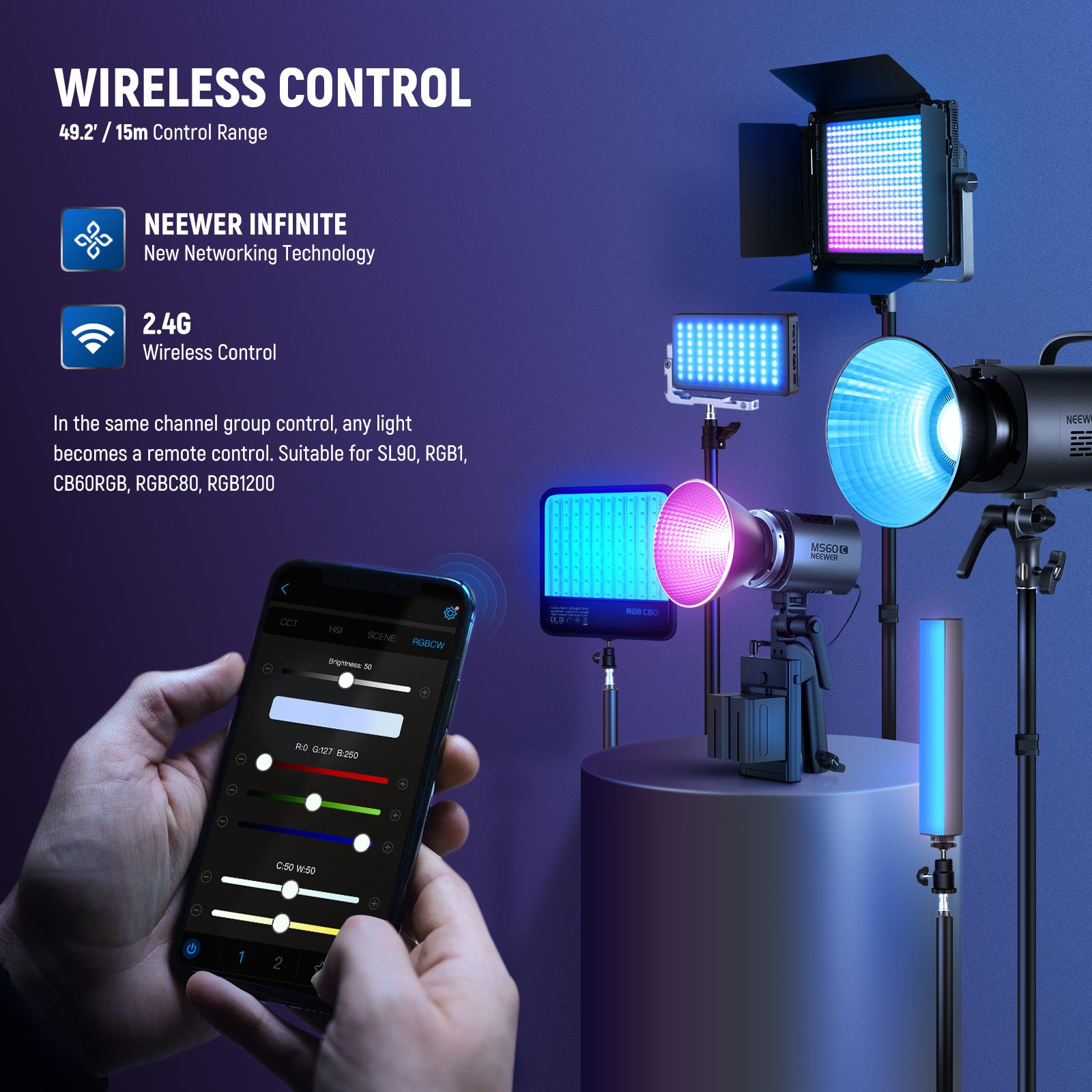 NEEWER MS60C RGBWW LED Video Light - NEEWER