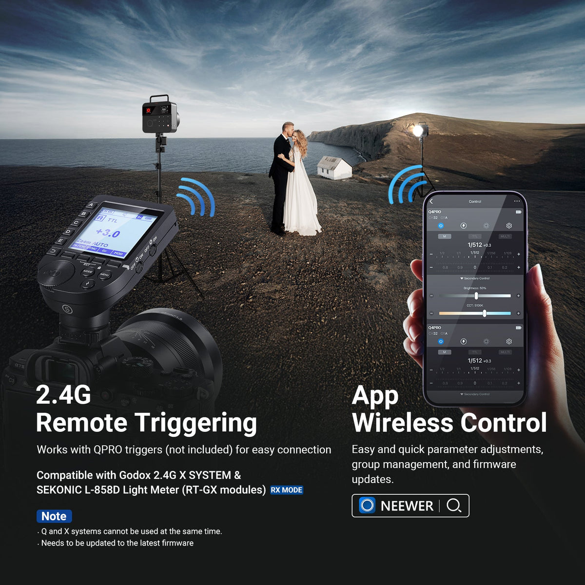 A couple used the NEEWER Q4PRO Outdoor Flash while taking their wedding photos outdoors.