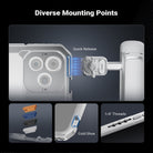 This cage compatible with iPhone 17 Pro/Pro Max features 1/4" threads and cold shoe mounts