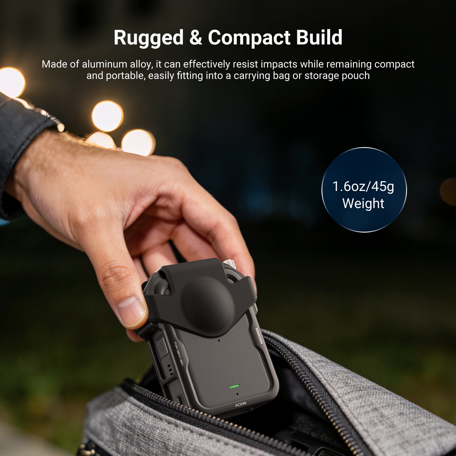 One hand pulled the NEEWER AC048 Action Camera Cage out of the bag.