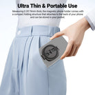 With a thickness of 9mm, the magnetic phone grip holder folds and stores to the back of the phone.