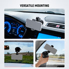 The strong suction cup phone holder mount holds on the windshield, window, or hood of a car.