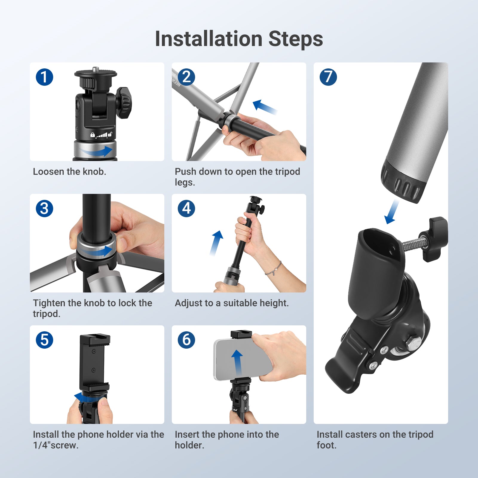 Installation steps of the NEEWER ST012 Convertible Rolling Light Stand