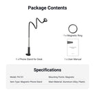 This package includes a phone stand for the desk and a magnetic ring.