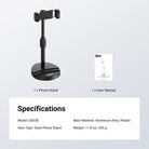 This package includes a phone stand base, a support rod, and a phone holder.