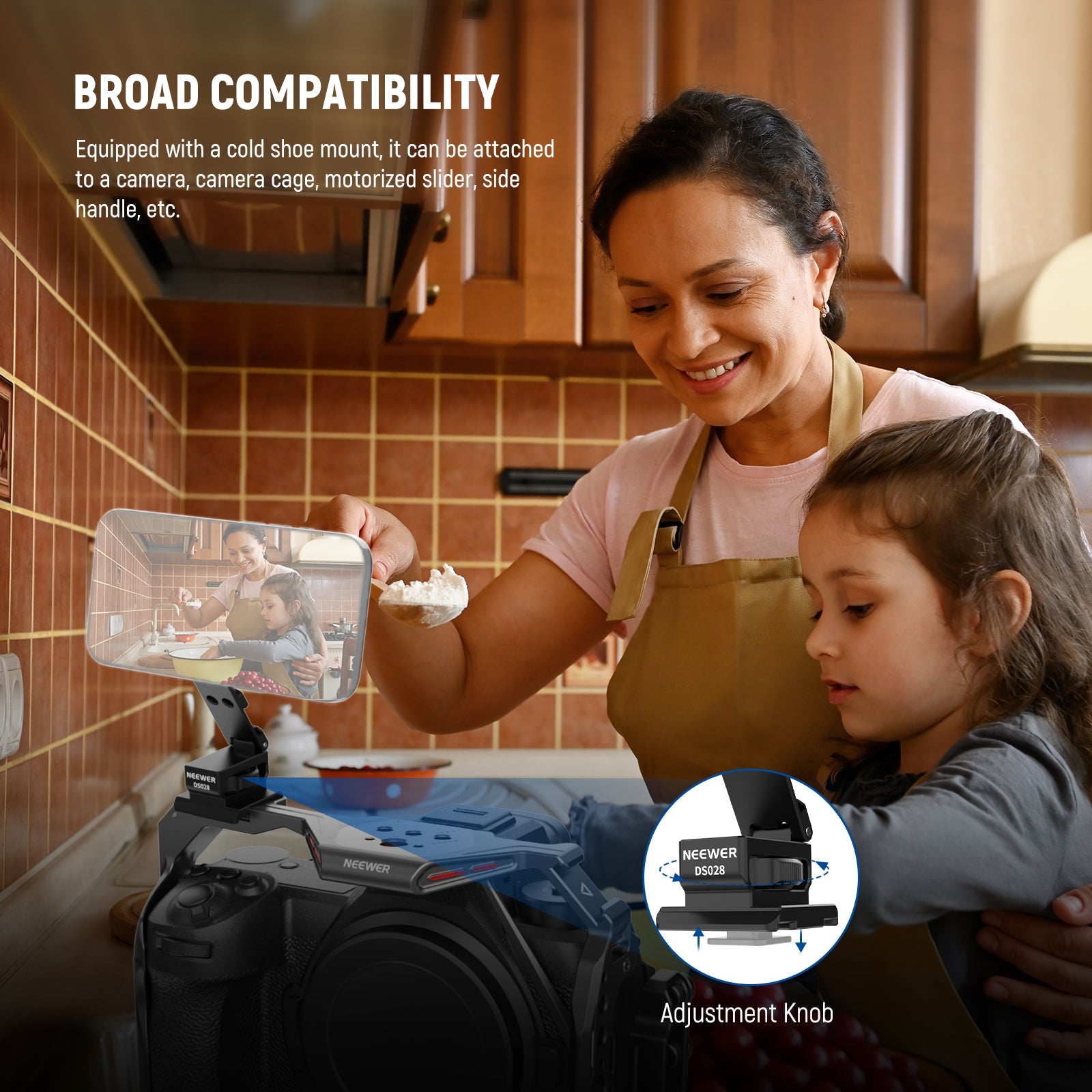 NEEWER DS028 Magnetic Smartphone Tripod Holder Adapter can be attached to a camera, camera cage, and more.