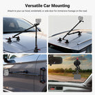 The action camera holder for video recording features three 3"/74 mm suction cups for a firm hold on hoods, windshields, or roofs.