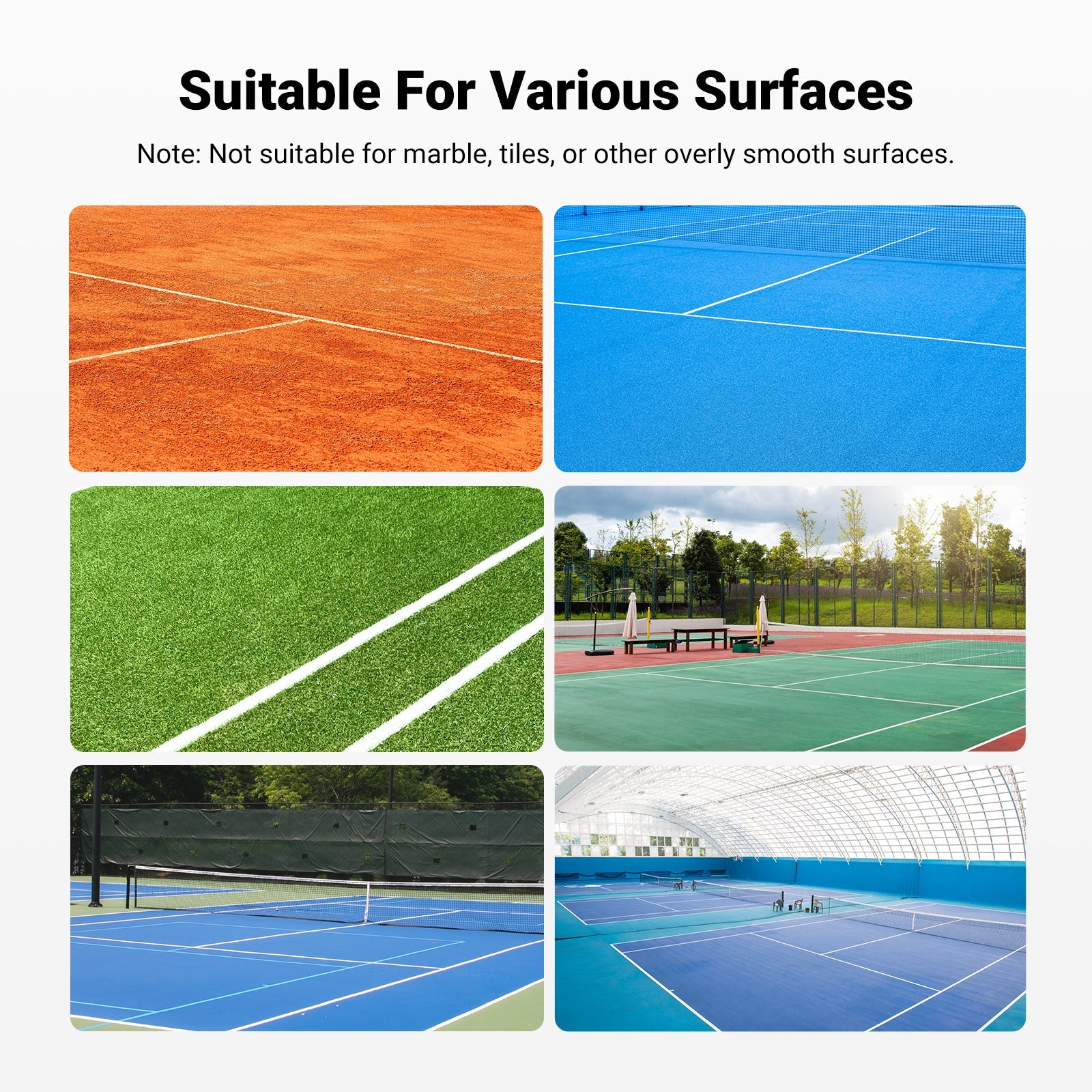 NEEWER TB05S Tennis Ball Picker is suitable for grass, clay, hardwood, or other hard surfaces.