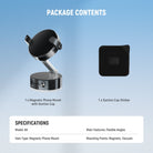 This package includes a magnetic phone mount with suction cup and a suction cup sticker.