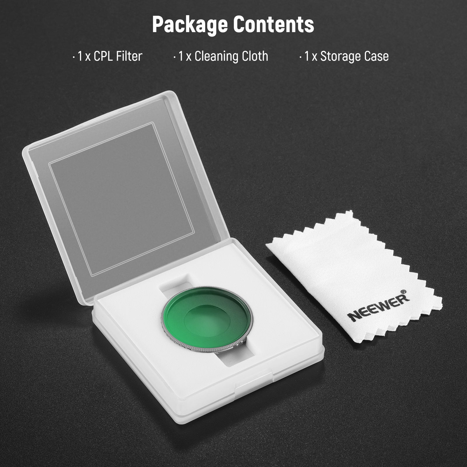 Package Contents of the NEEWER CPL Filter For Action 5 Pro/4