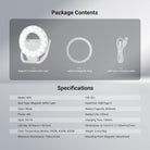 This package includes a magnetic foldable selfie light, an adhesive magnetic ring, and a charging cable.