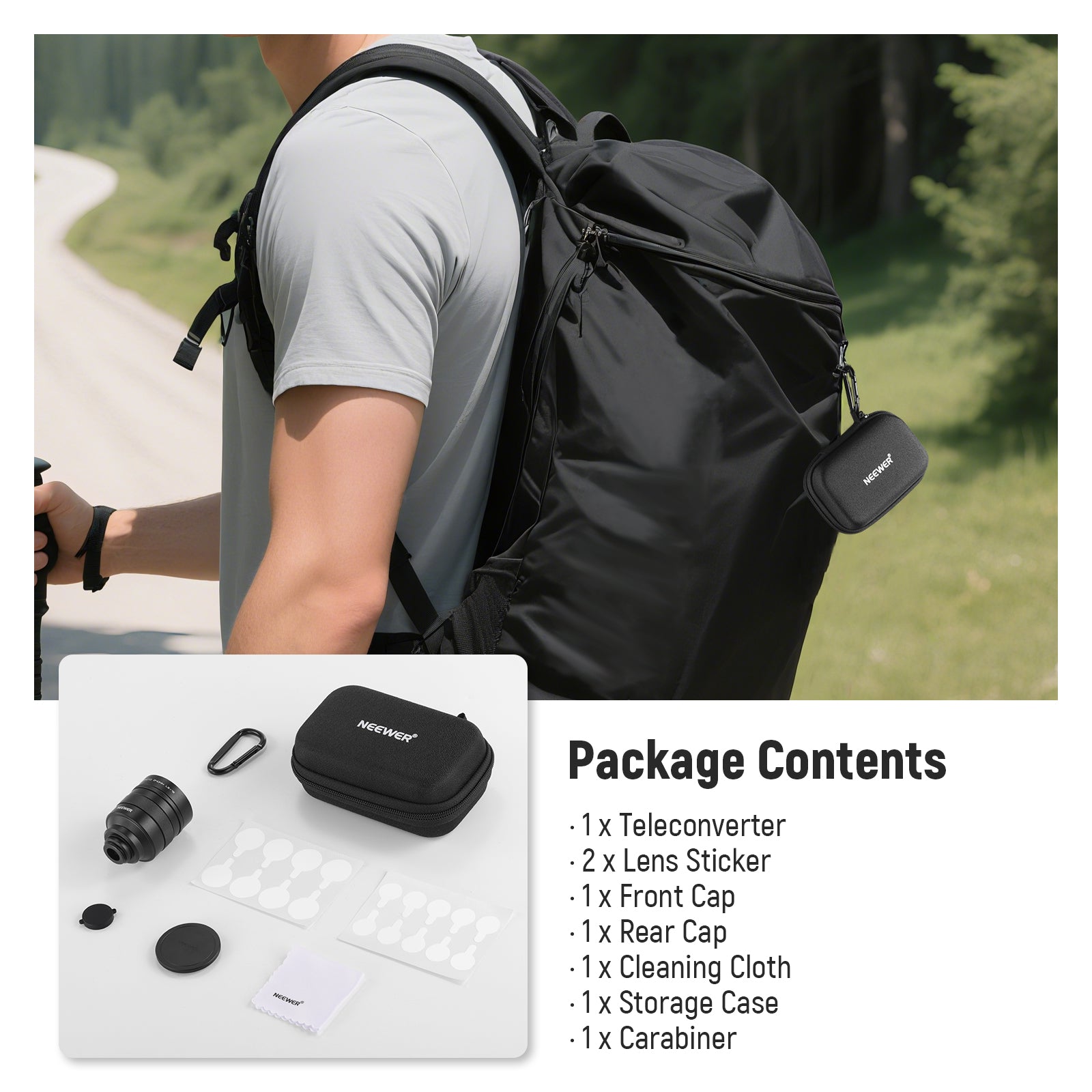 Package Contents of the NEEWER LS-79 2X Converter for Phone Telephoto Camera Lens Kit