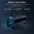 Includes a 21.6V 2800mAh lithium battery for 325 full power flashes