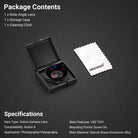 This package includes a wide angle lend, a storage case, and a cleaning cloth.