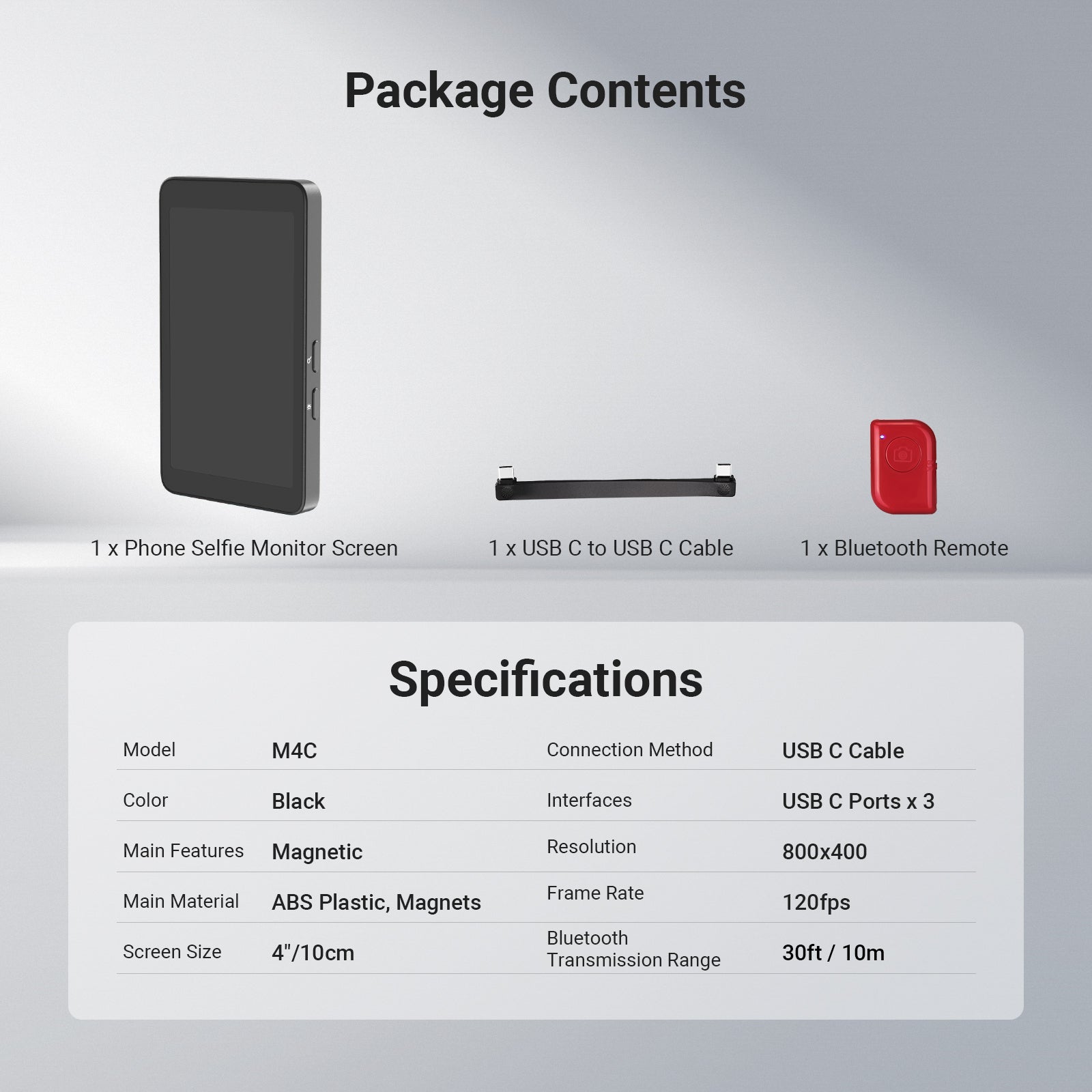 Package Contents of the NEEWER M4C Magnetic Phone Vlog Selfie Monitor Screen Kit