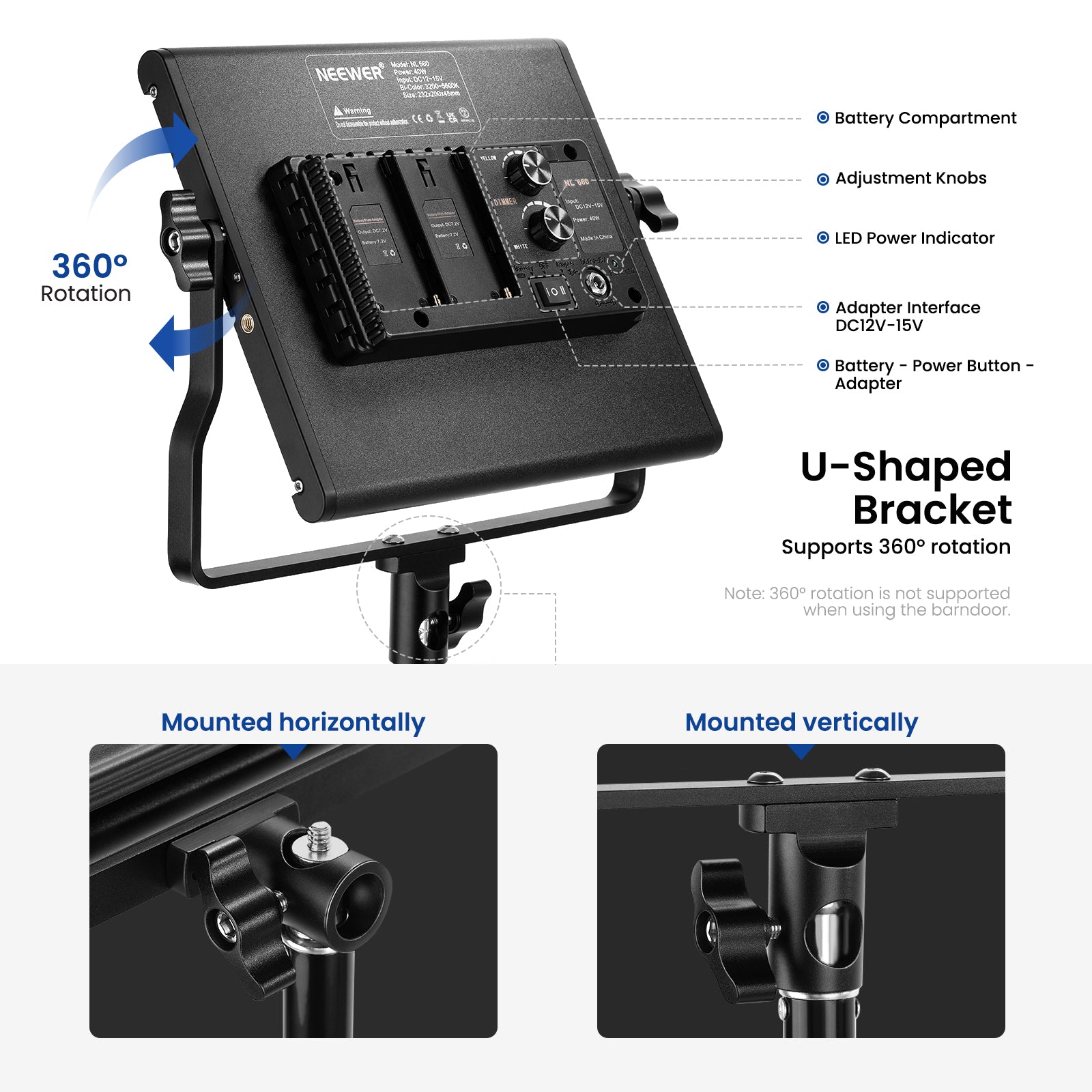 NEEWER 2 Pack NL660 Bi-Color 660 LED Video Light and Stand Kit