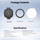 This package includes a dual magnetic phone holder, a magnetic ring, and a protective film.