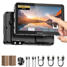 Neewer camera monitor with touchscreen display, battery, and cables on a white background