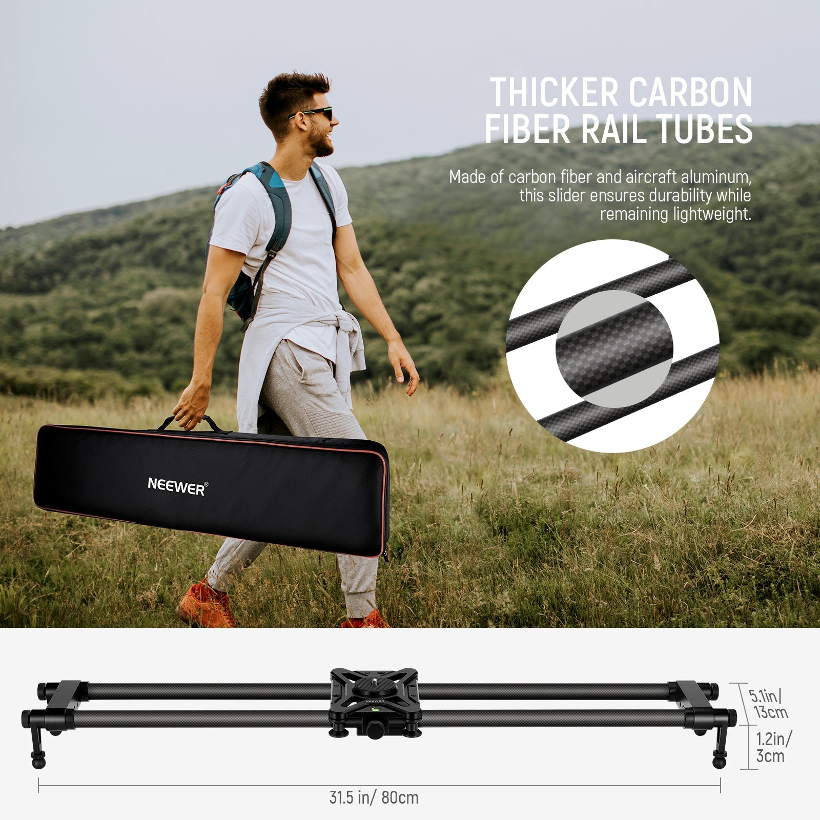 Neewer 80cm Carbon Fiber Camera Track Slider Video Stabilizer